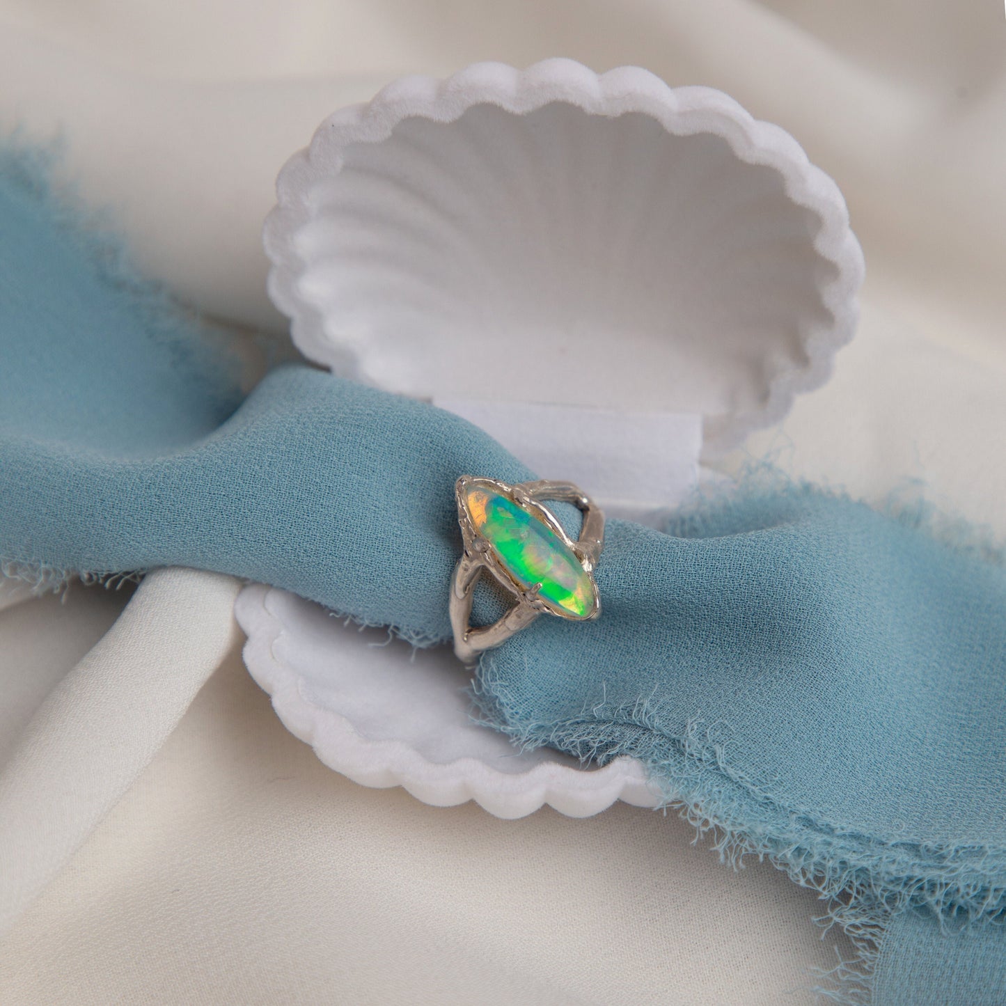 Opal Handmade Ring, Recycled Sterling Silver, Size O