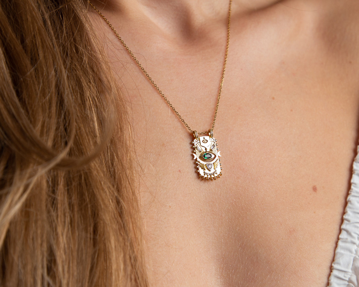 Ziya Celestial Eye Gold Pendant Necklace with Green CZ
