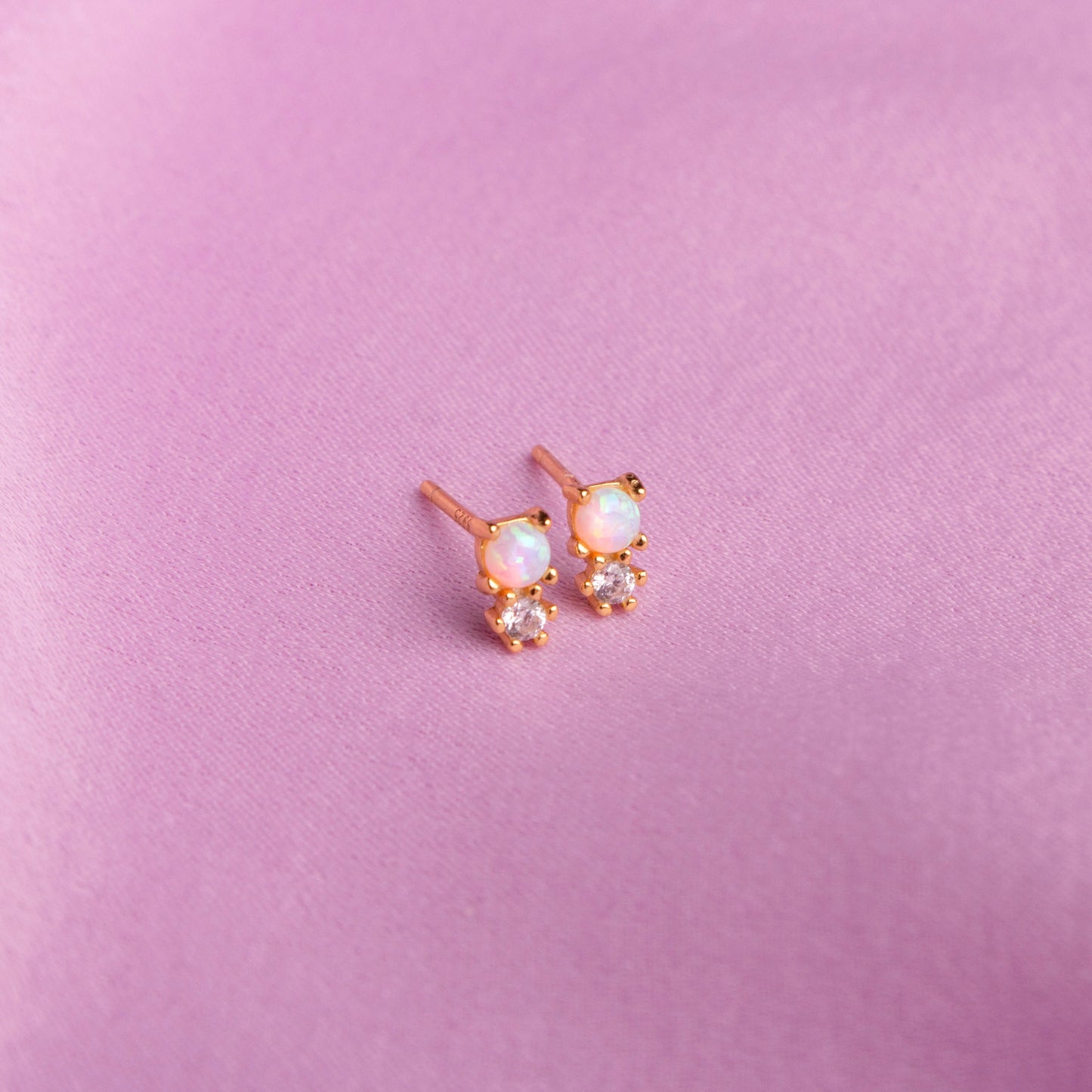 Elvi Gold Opal + CZ Stud Earrings