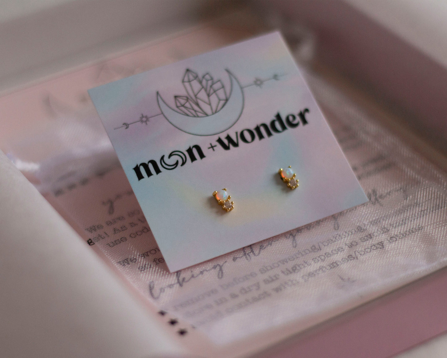 Elvi Gold Opal + CZ Stud Earrings