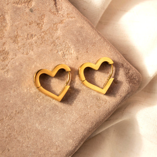 Gold Heart Shaped Hoop Earrings, Tarnish Free, Gold Plated, Lightweight Heart Earrings Gift For Her