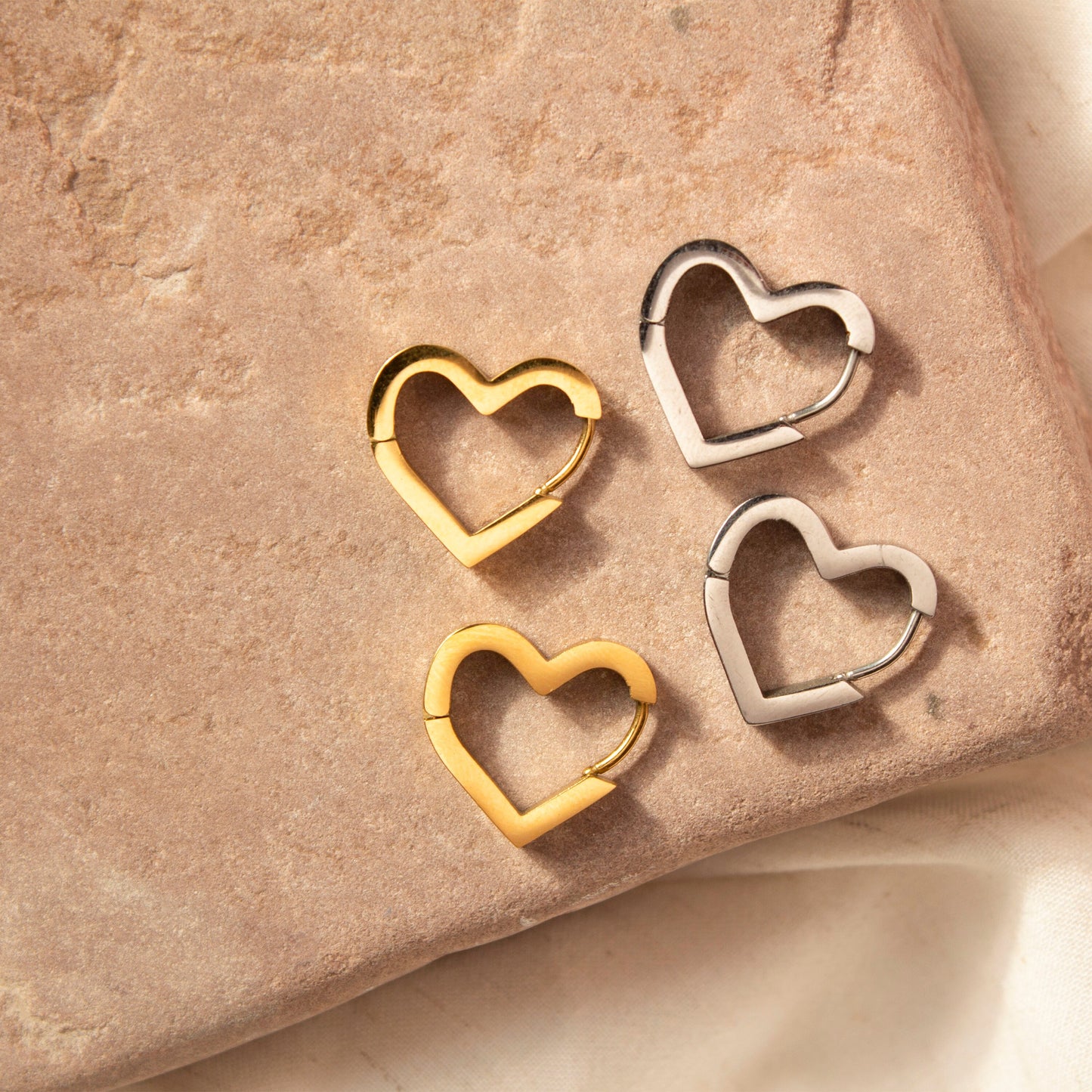 Gold Heart Shaped Hoop Earrings