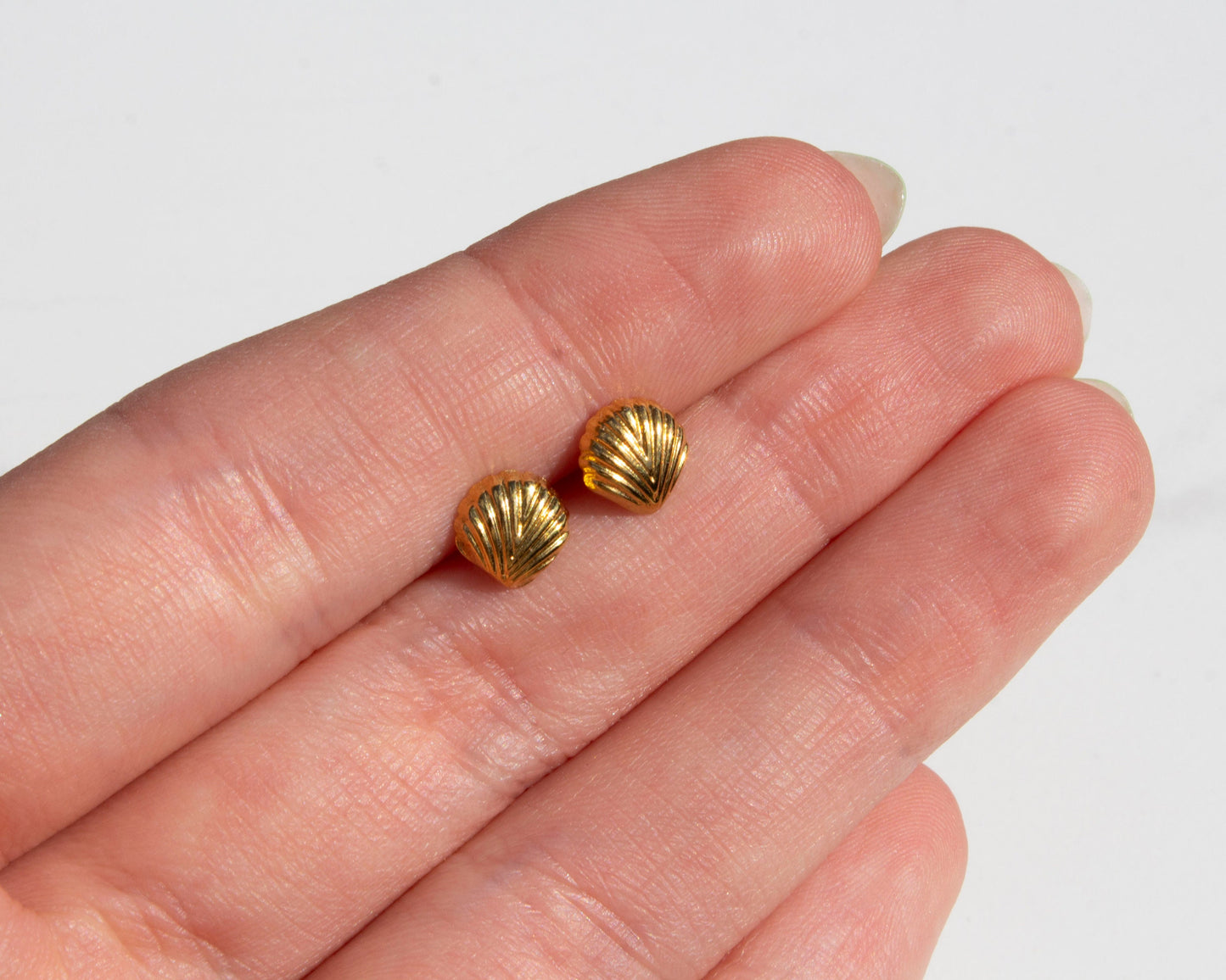 Kayla Gold Shell Stud Earrings, Mermaid Shell Tarnish Free Stainless Steel, Hypoallergenic, Dainty Stud Earrings, Clam Shell Gold Plated