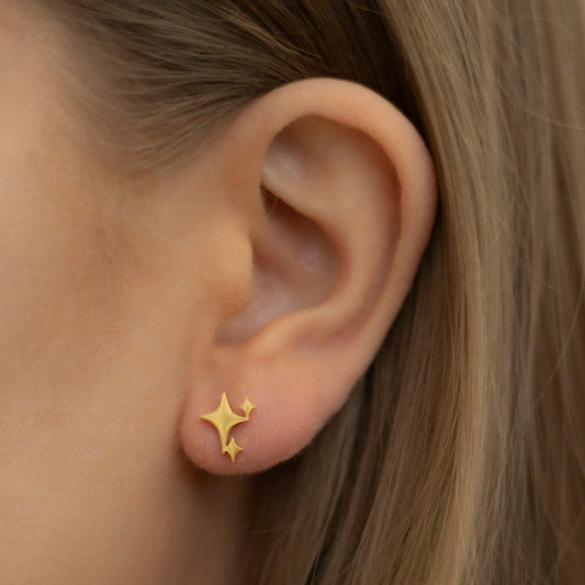 Elyria Gold Triple Star Stud Earrings, North Star Burst Dainty Stud Earrings, Tarnish Free, Gift For Her Celestial Ethereal Earrings