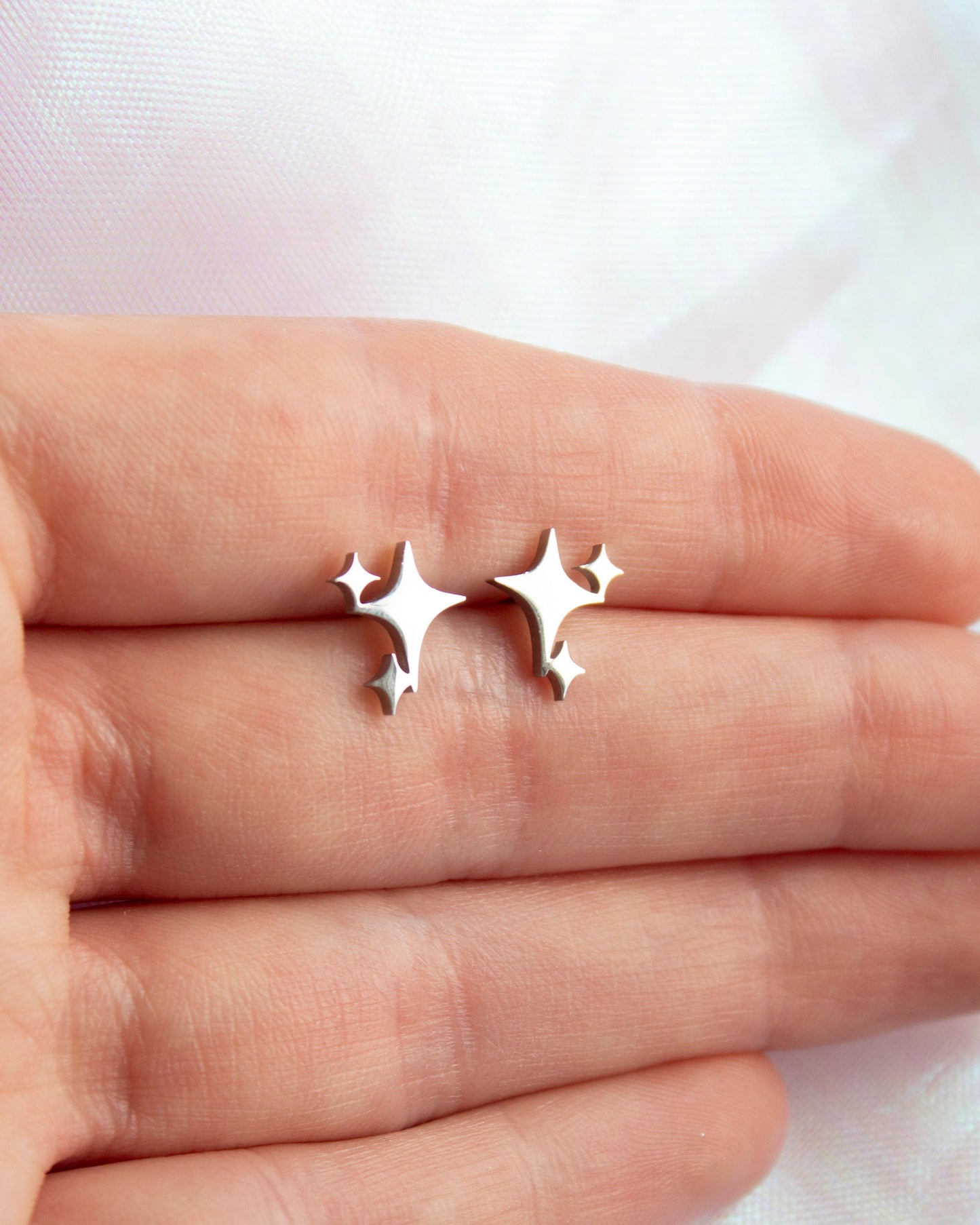 Elyria Silver Triple Star Stud Earrings, North Star Burst Dainty Stud Earrings, Tarnish Free, Gift For Her Celestial Ethereal Earrings