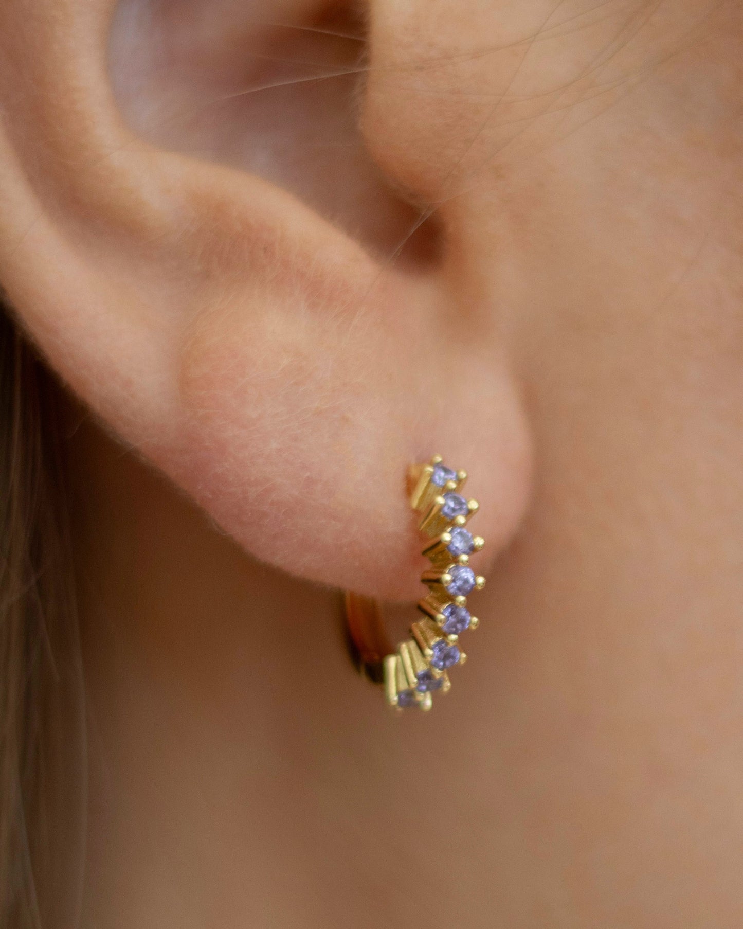 Zara Gold Lilac CZ Hoop Earrings